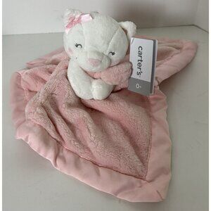 New Carters Pink White Kitty Cat Baby Lovey Security Blanket Satin Trim  NWT